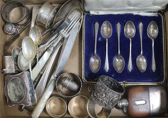 Mixed silver cutlery etc. including napkin rings.